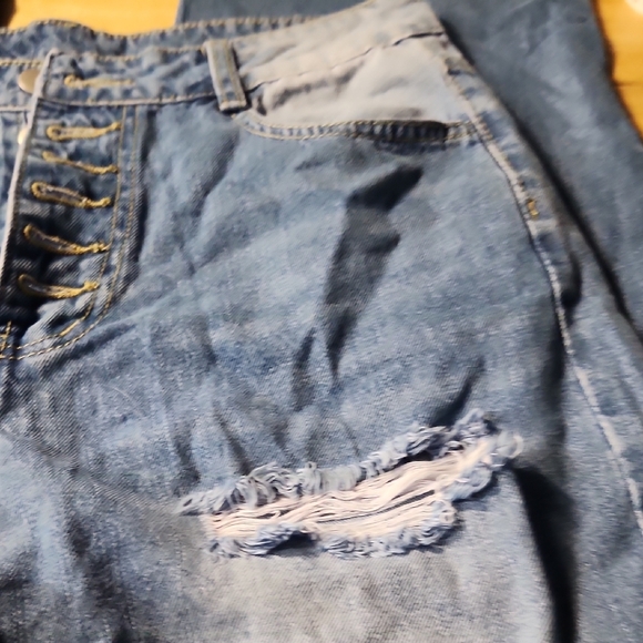 Distressed Blue Button-Fly Jeans - Picture 3 of 5
